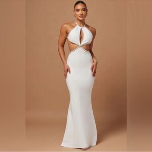 New NWT Fashion Nova Vivica Embellished Maxi Dress in White Size XL
